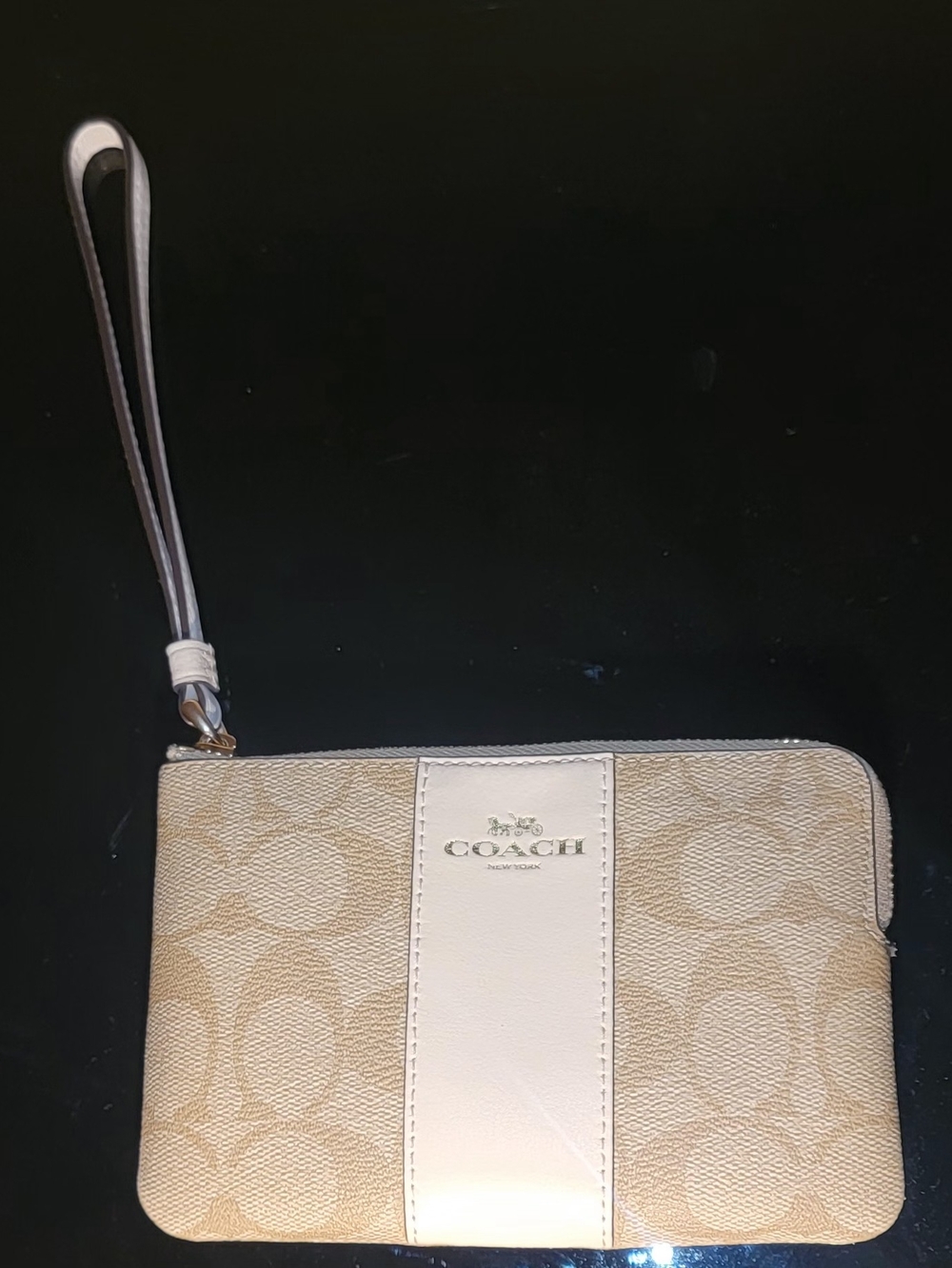 COACH Beige Signature Wristlet with Cream Pouch